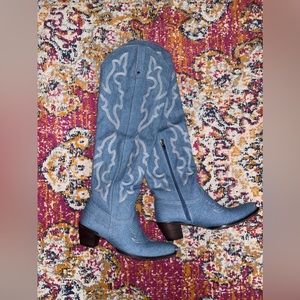Women’s Kneehigh Denim Cowgirl Boots